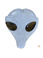 Crâne alien cristal de roche oeil de tigre 875g